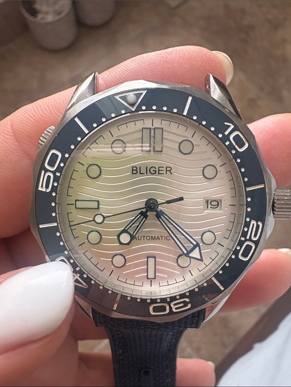 Men's BLIGER Automatic Swim Watch - Silver Dial with Blue Bezel